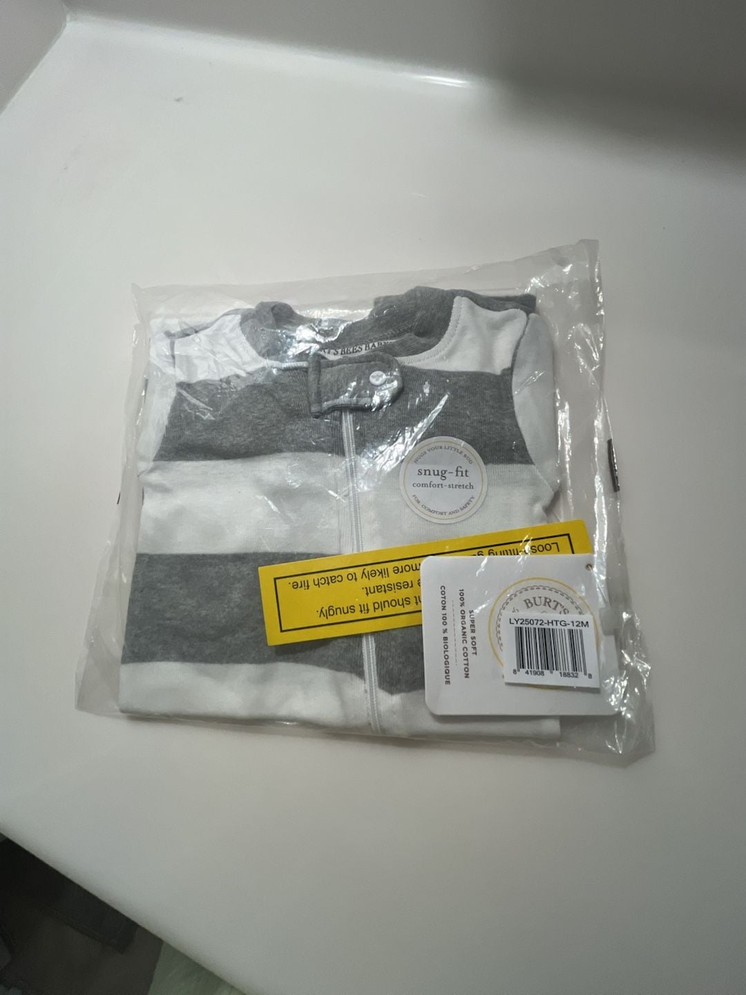 Burt's Bees Baby Zip Sleeper Size 12M Heather Grey Striped Organic Cotton New 8