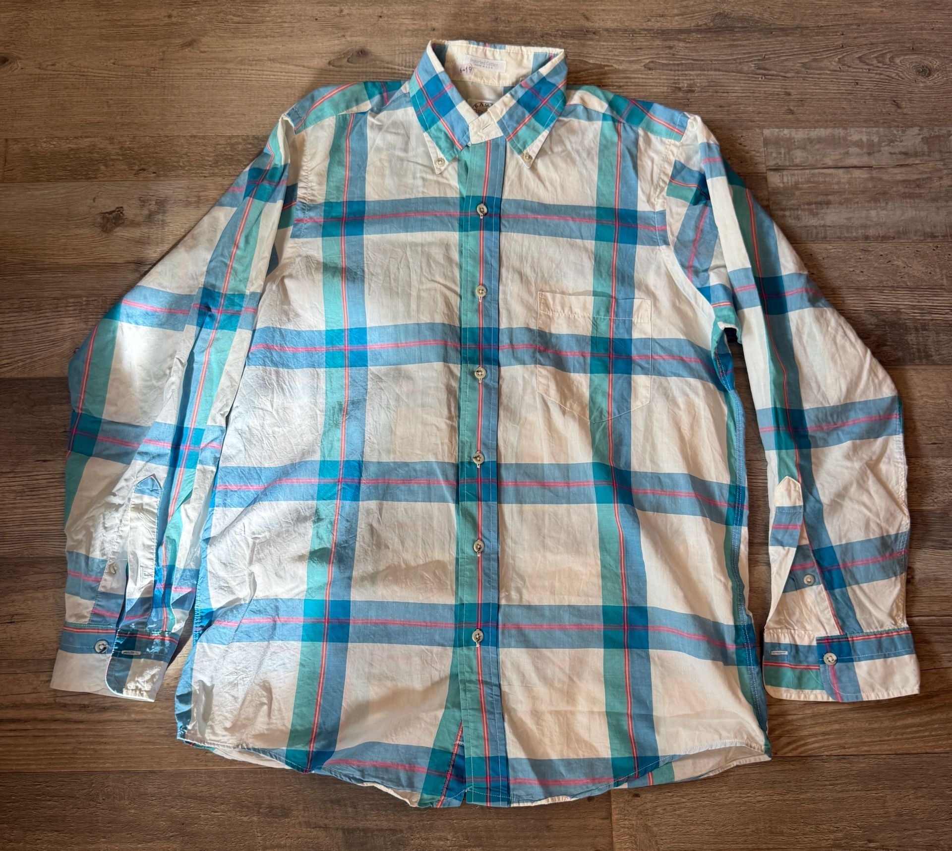 Eagle Plaid Button Down Shirt Blue Imported Cotton size M 2