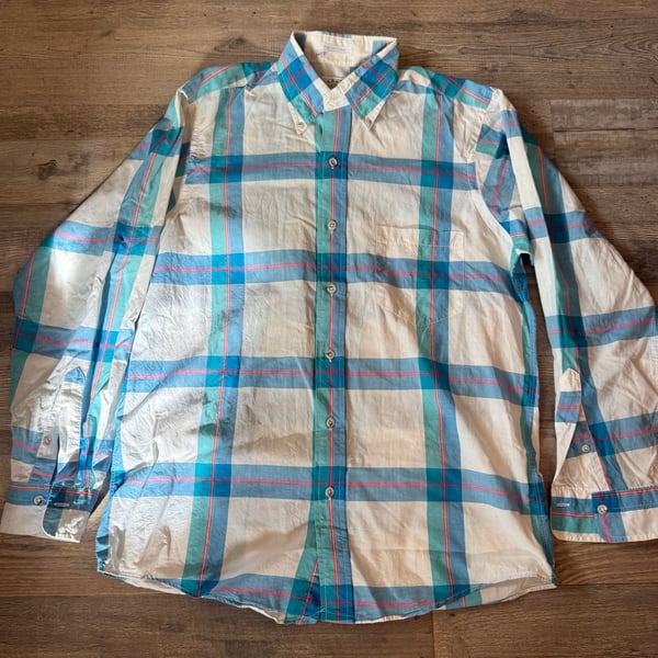 Eagle Plaid Button Down Shirt Blue Imported Cotton size M
