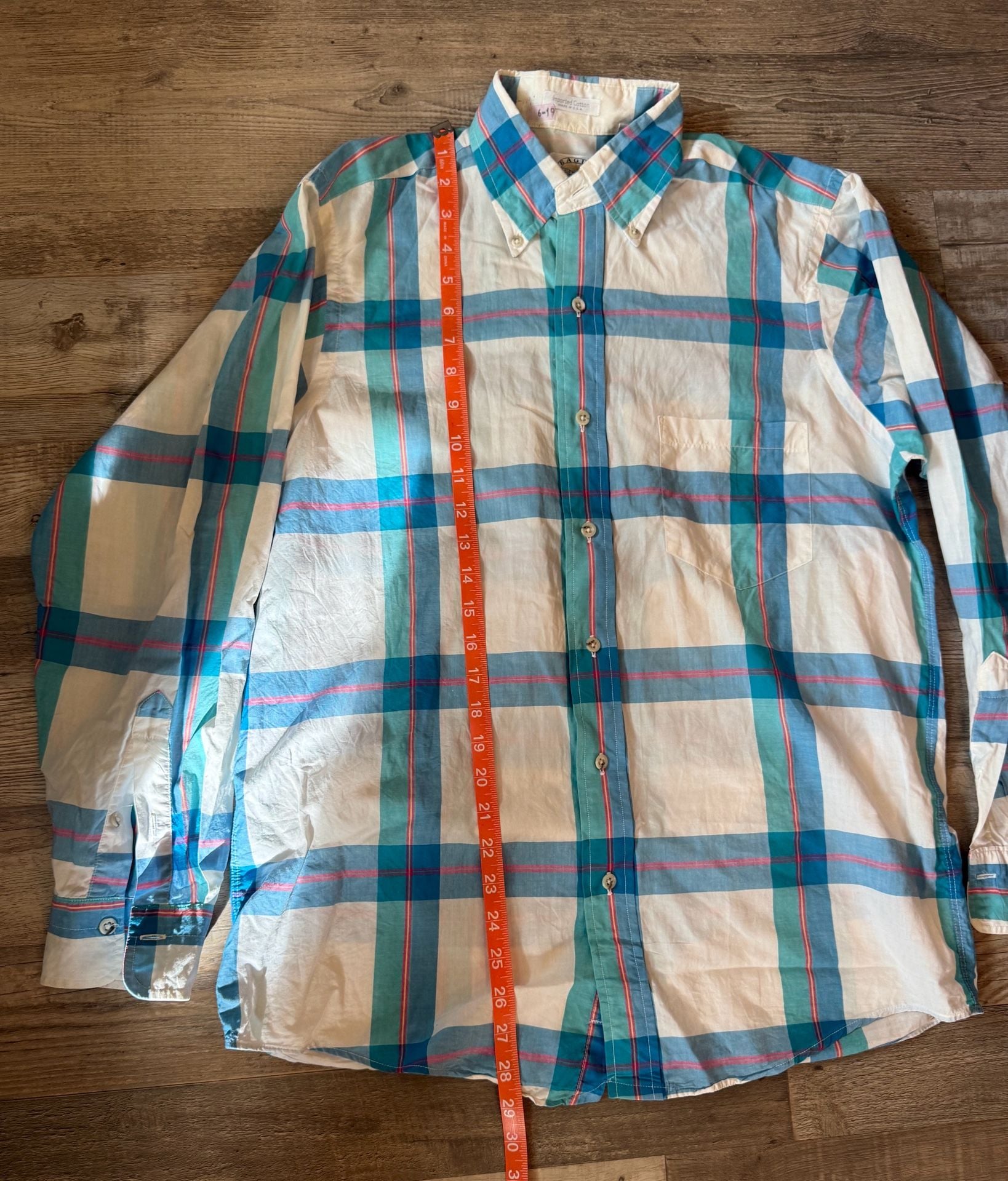Eagle Plaid Button Down Shirt Blue Imported Cotton size M 4