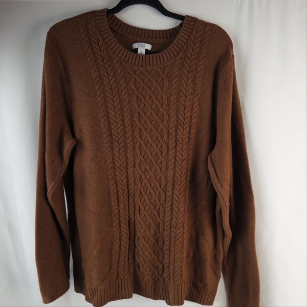 Croft & Barrow Cable Knit Crewneck Sweater Size XL Brown