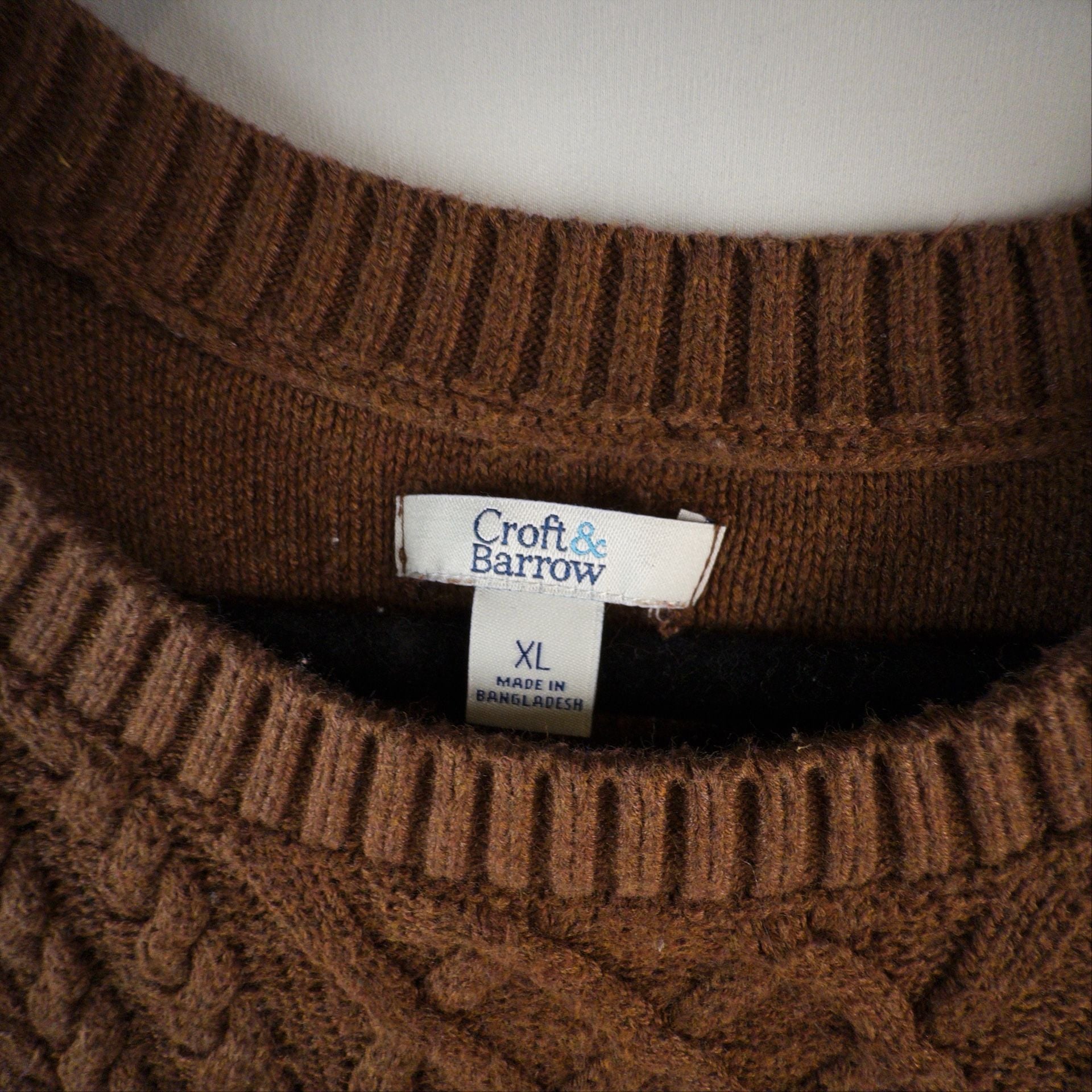Croft & Barrow Cable Knit Crewneck Sweater Size XL Brown 3