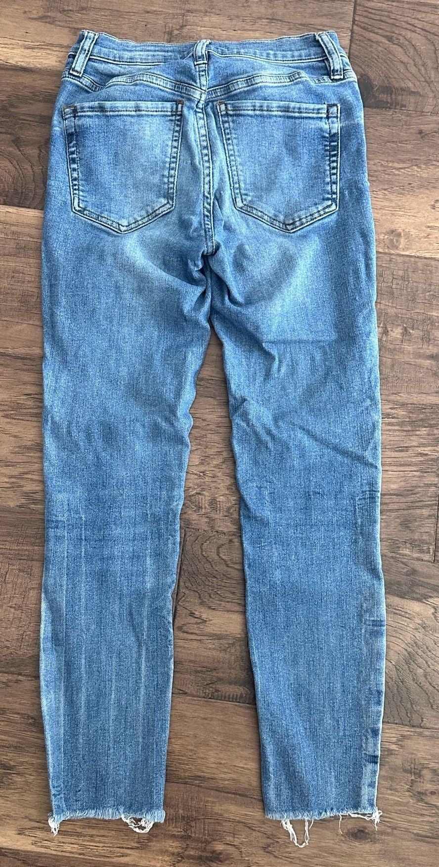Free People Reagan Skinny Jeans Size W 27.5 Blue Denim Raw Hem 5