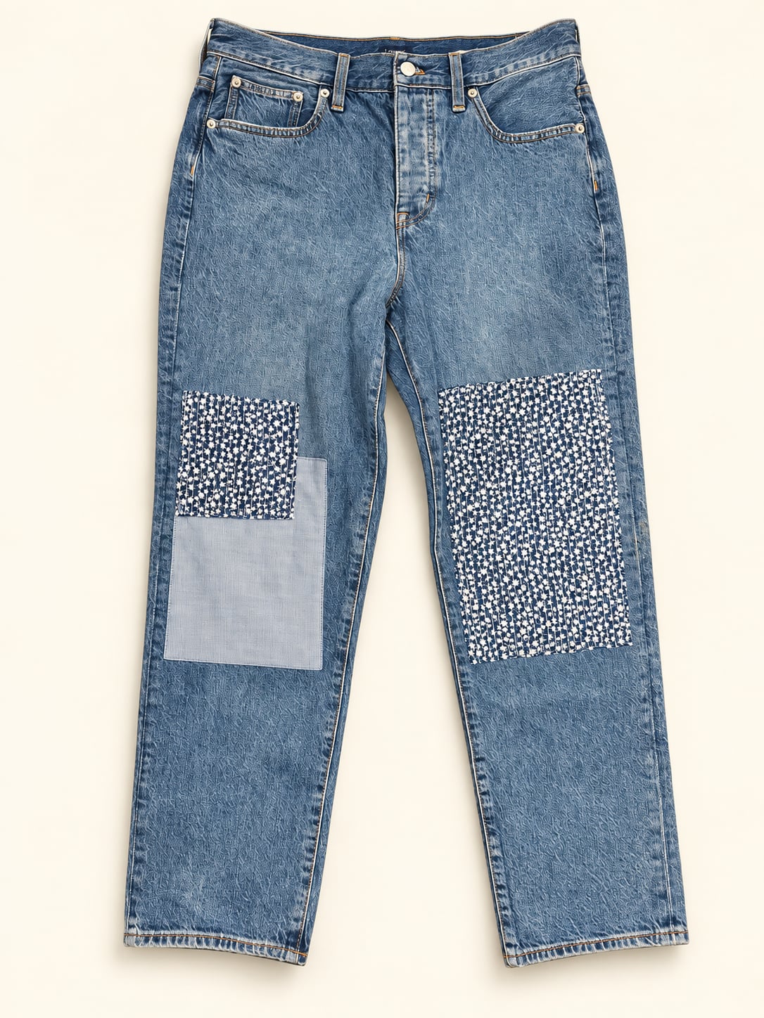 J.Crew Premium Edition Slim Boyfriend Patchwork Jeans 29 Blue Button Fly Boho 3