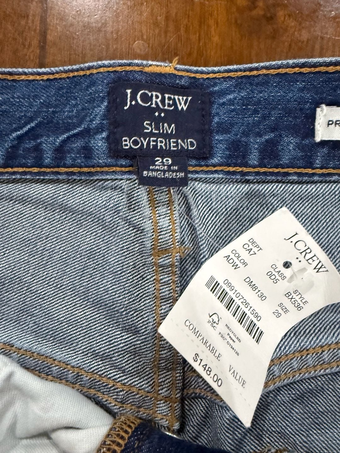J.Crew Premium Edition Slim Boyfriend Patchwork Jeans 29 Blue Button Fly Boho 5