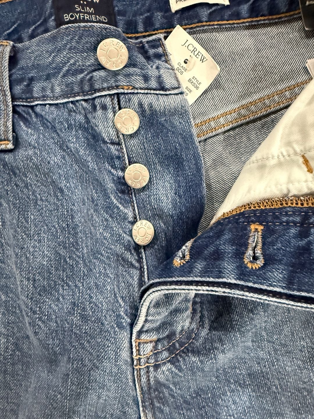 J.Crew Premium Edition Slim Boyfriend Patchwork Jeans 29 Blue Button Fly Boho 8