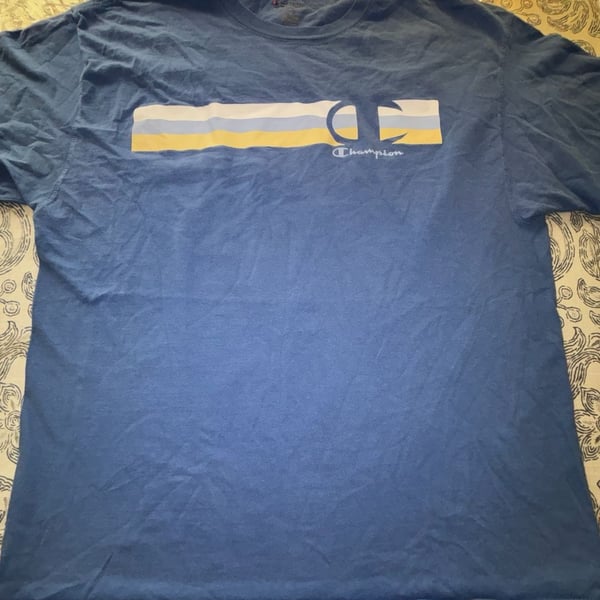 Champion Graphic T-Shirt Size XL Blue Striped Logo