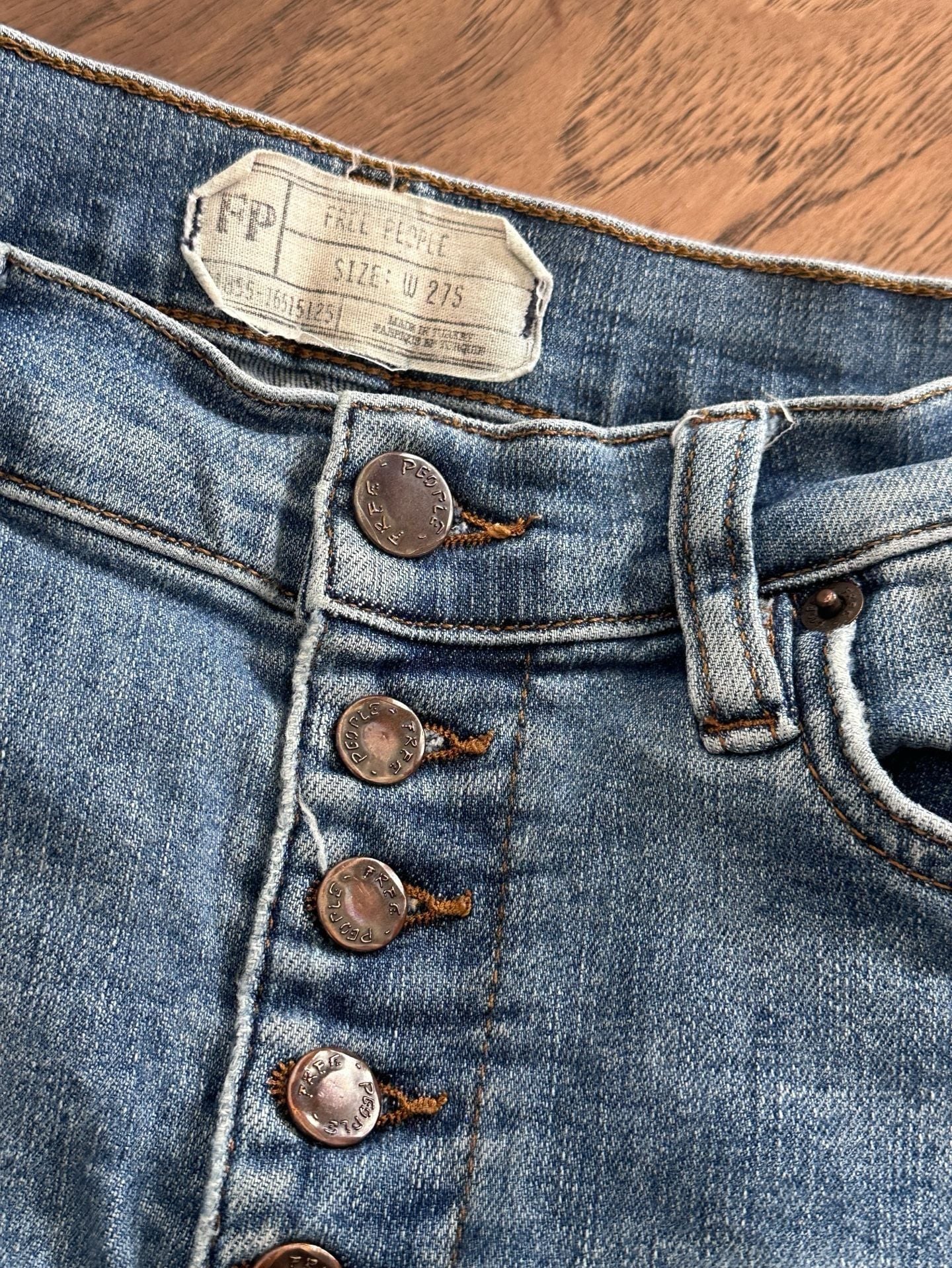Free People Reagan Skinny Jeans Size W 27.5 Blue Denim Raw Hem 4