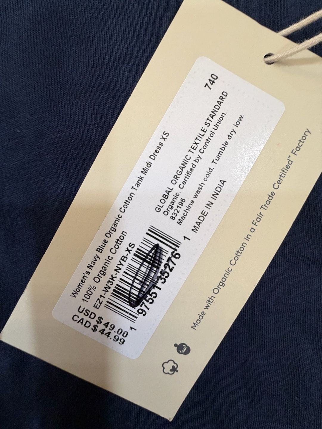 Pact Organic Cotton Tank Maxi Dress Size XS Blue 9