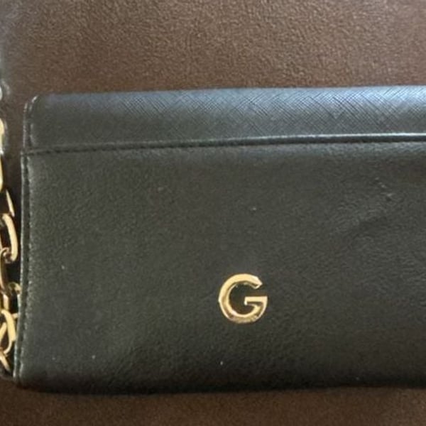 GUESS Black Wallet with Gold Chain Strap