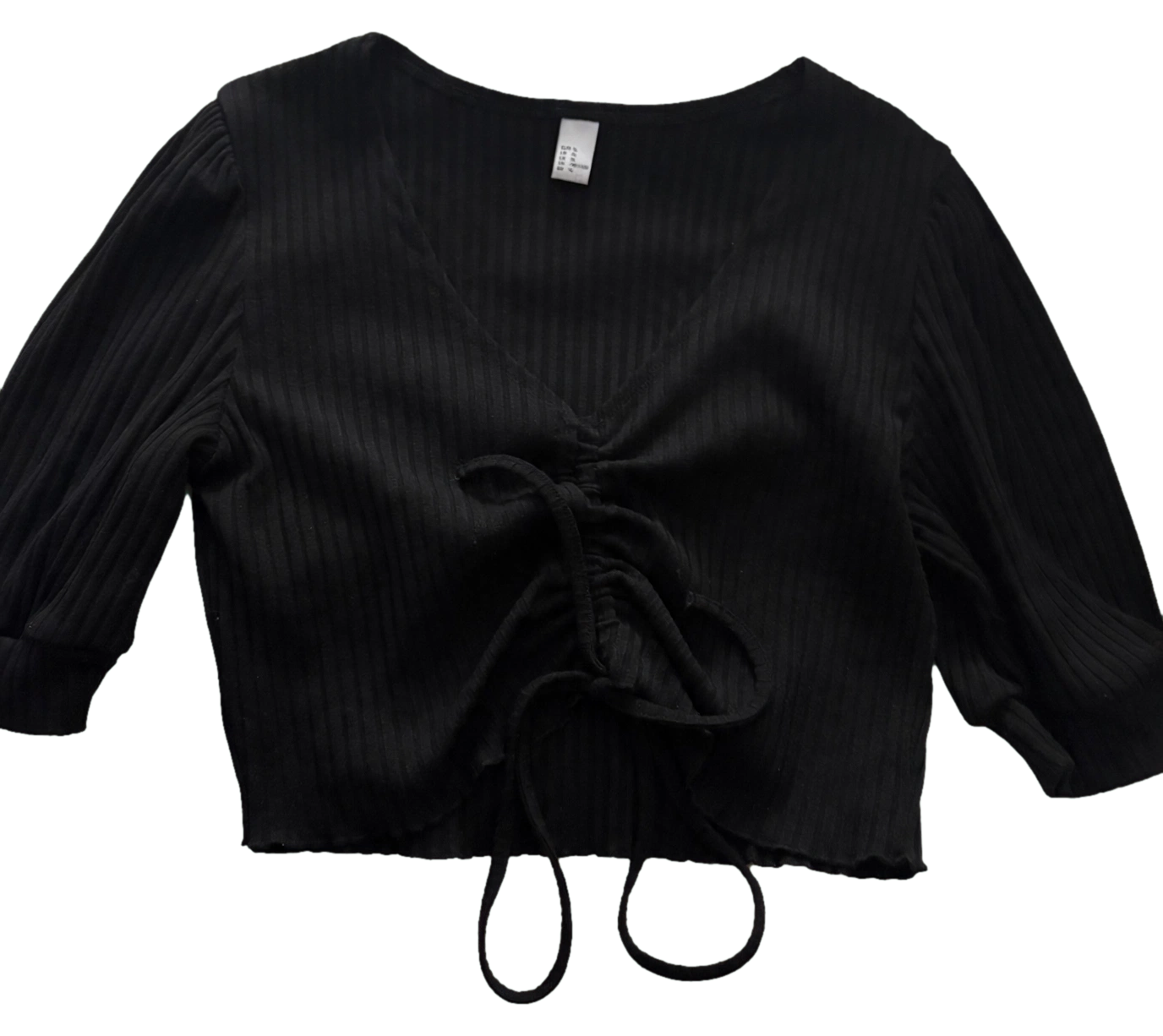 H&M Ribbed Tie-Front Crop Top Size XL Black 2