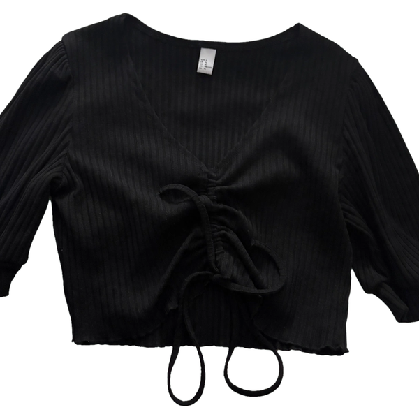 H&M Ribbed Tie-Front Crop Top Size XL Black