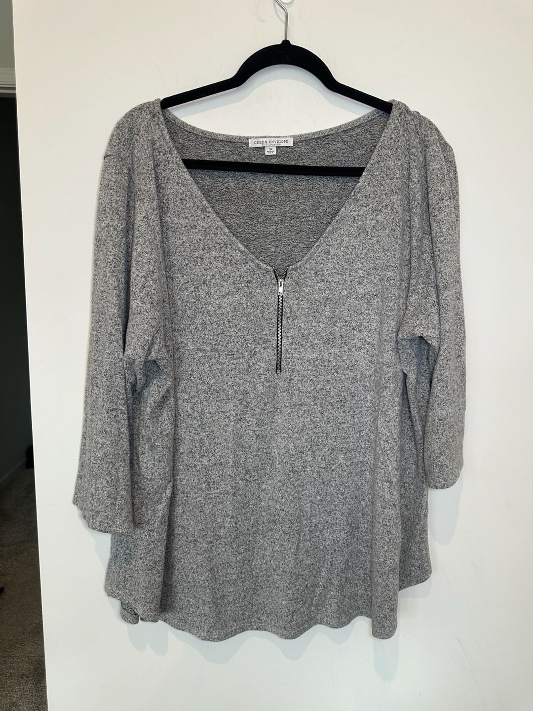 Green Envelope V-Neck Zip Top Size 3X Gray Marled Tunic Sweater 2