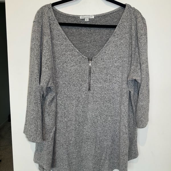 Green Envelope V-Neck Zip Top Size 3X Gray Marled Tunic Sweater