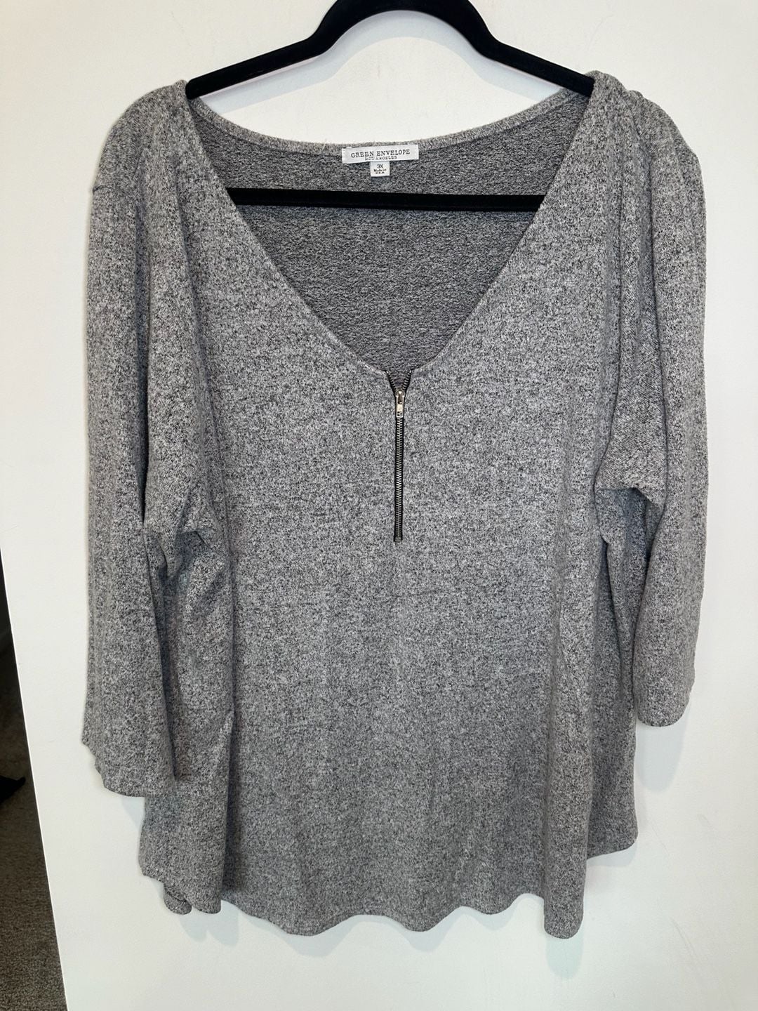 Green Envelope V-Neck Zip Top Size 3X Gray Marled Tunic Sweater 4