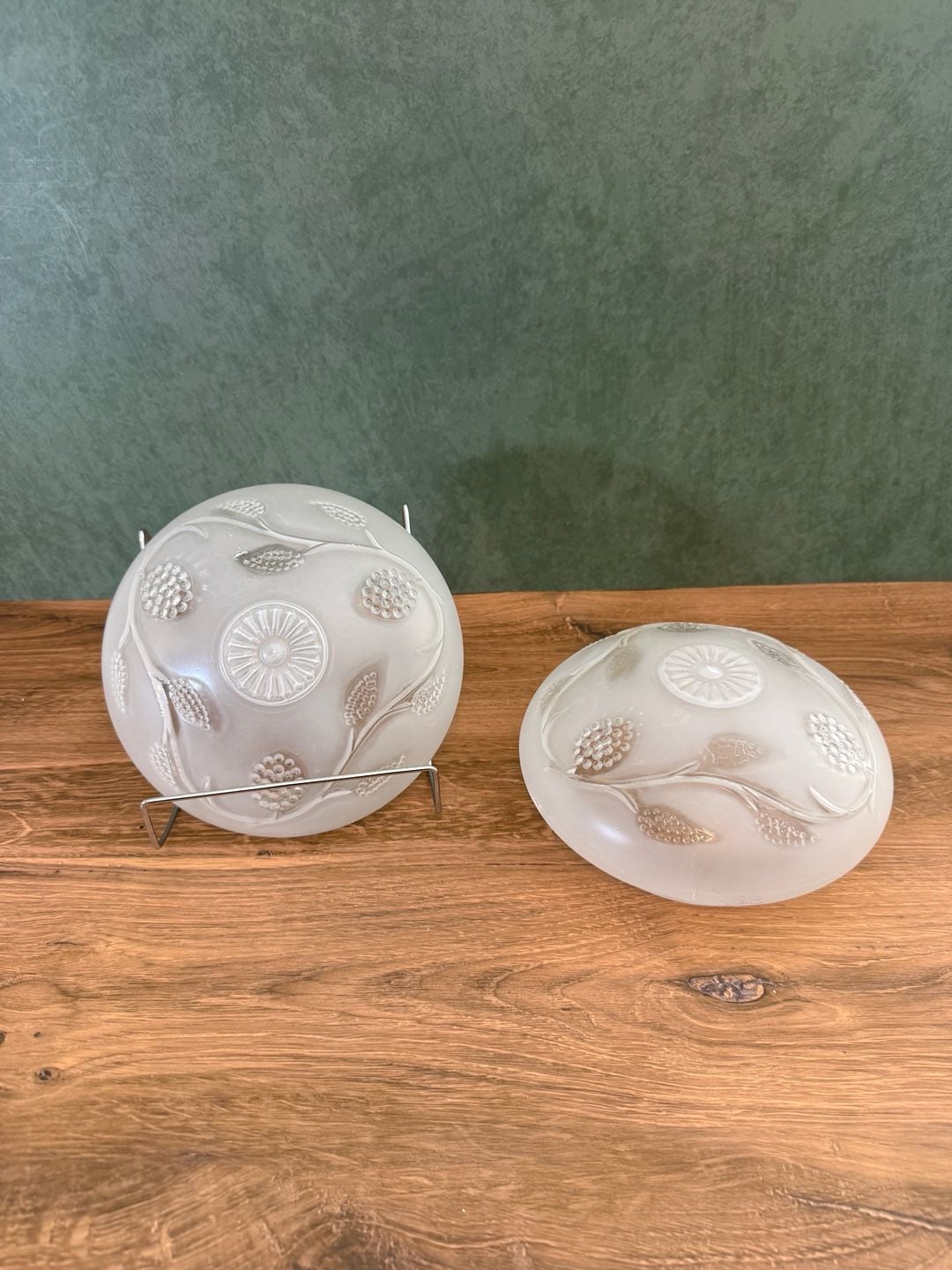Vintage Frosted Glass Dome Ceiling Light Shades Pair 1
