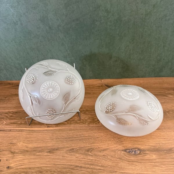 Vintage Frosted Glass Dome Ceiling Light Shades Pair