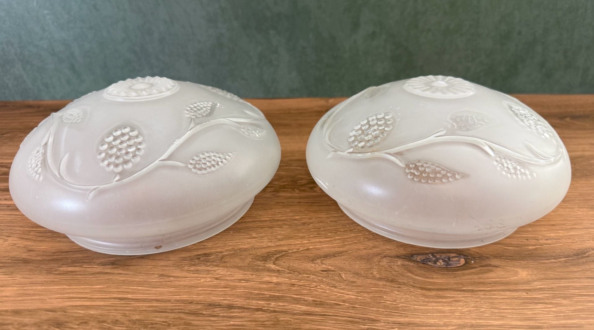 Vintage Frosted Glass Dome Ceiling Light Shades Pair 3