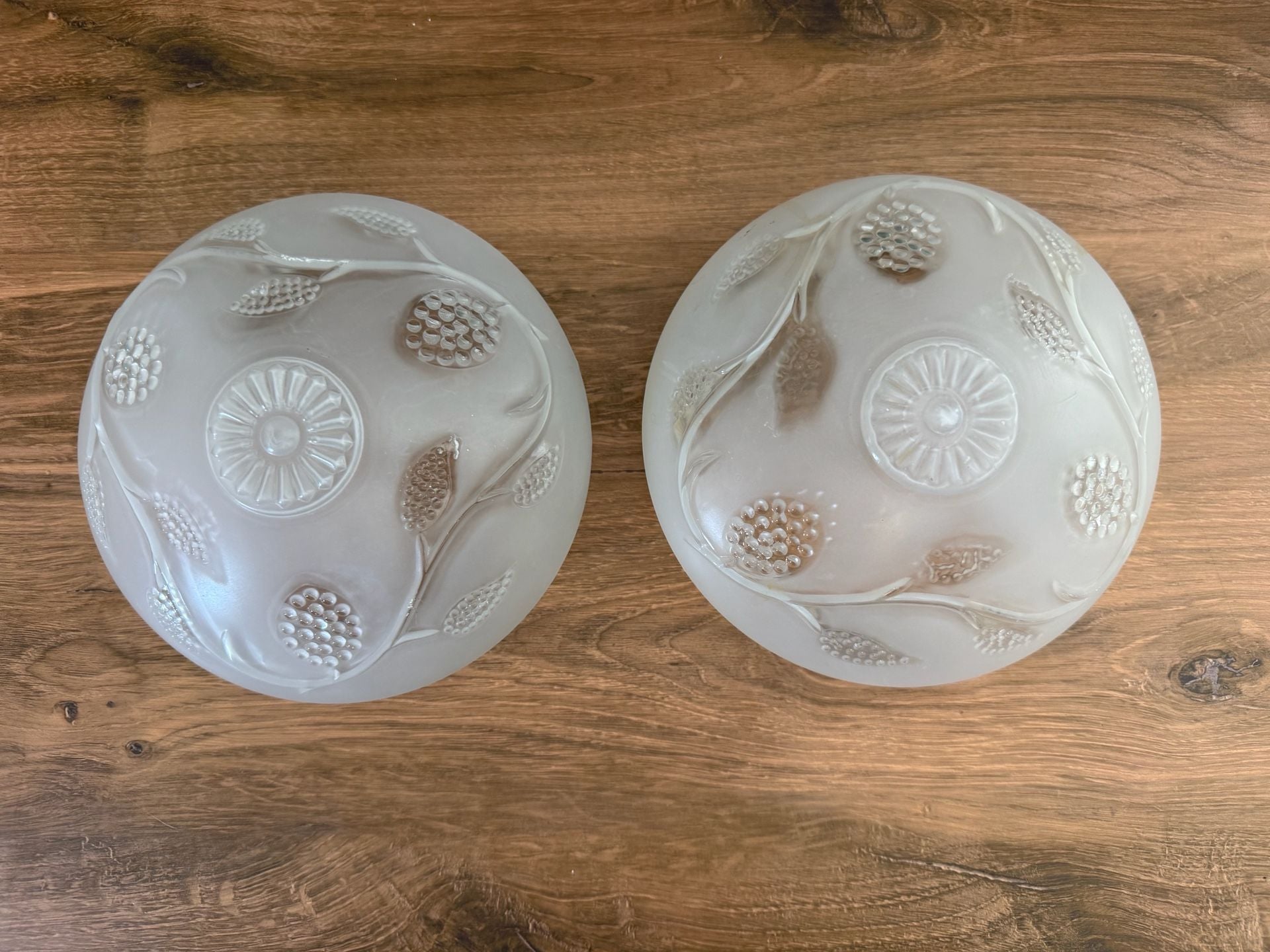 Vintage Frosted Glass Dome Ceiling Light Shades Pair 4