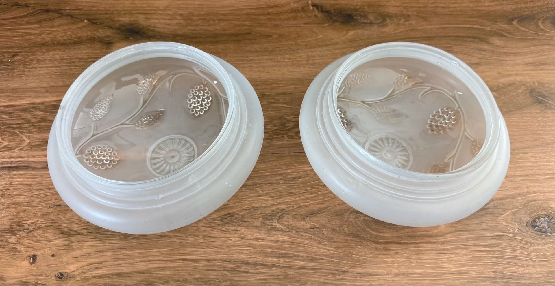Vintage Frosted Glass Dome Ceiling Light Shades Pair 5