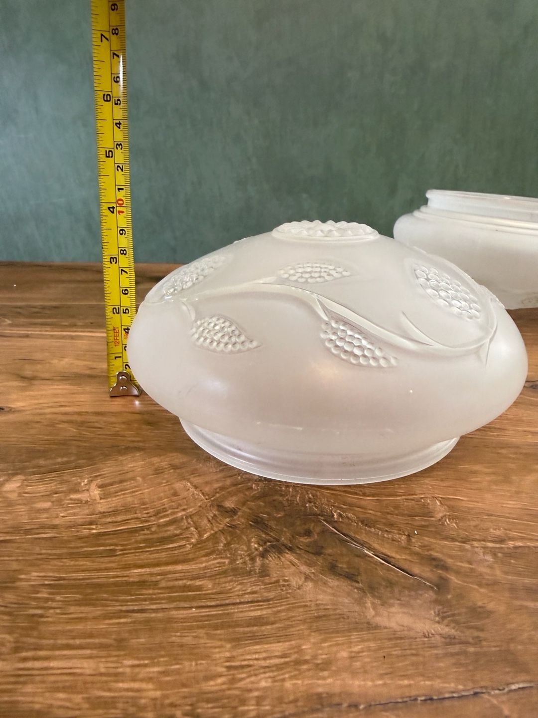 Vintage Frosted Glass Dome Ceiling Light Shades Pair 7