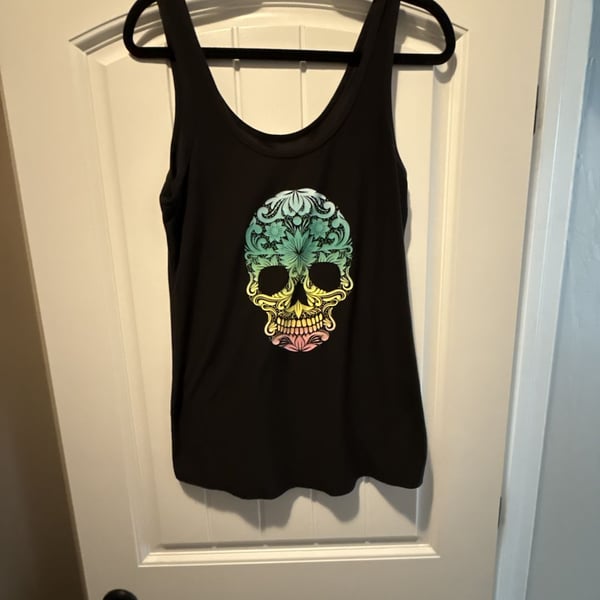 No Boundaries Skull Tank Top Size XL/XG 15-17 Black Floral Sugar Skull