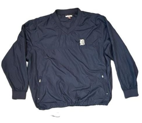 Antigua Detroit Tigers Windbreaker Jacket Size XL Navy V-Neck Pullover 2