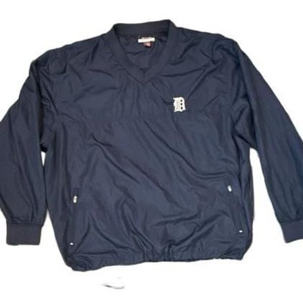 Antigua Detroit Tigers Windbreaker Jacket Size XL Navy V-Neck Pullover