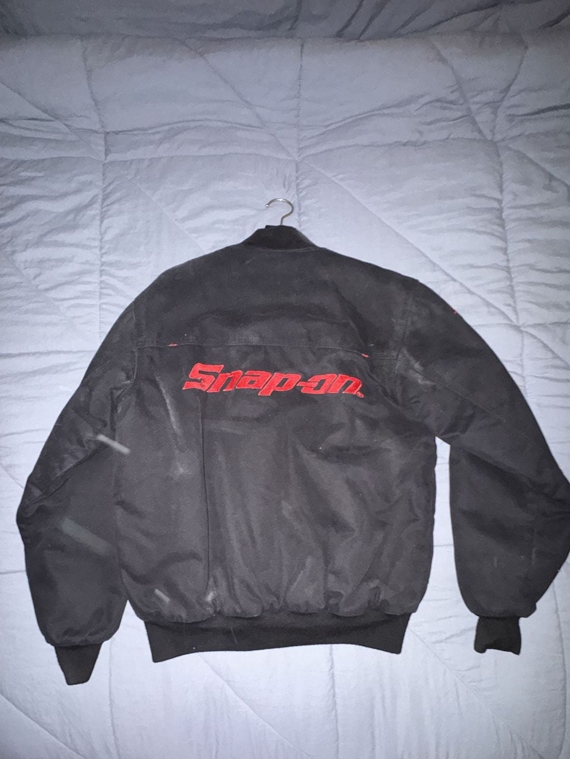 Snap-On 95th Anniversary Work Bomber Jacket Size S Black Quilt Lined. A little dusty but brand new 7