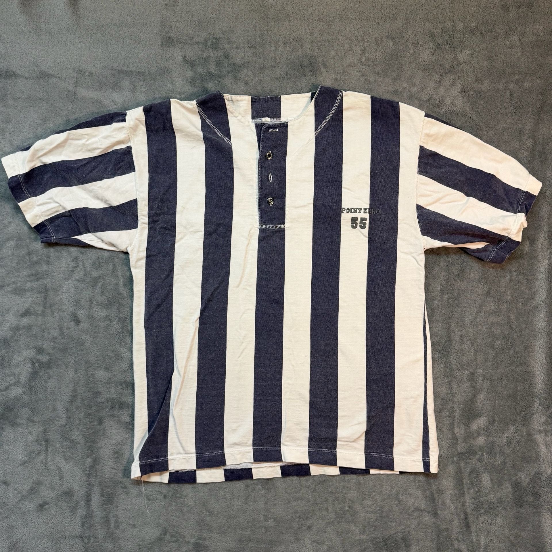 Point Zero Vintage 90s Striped Henley Shirt Blue White 55 2