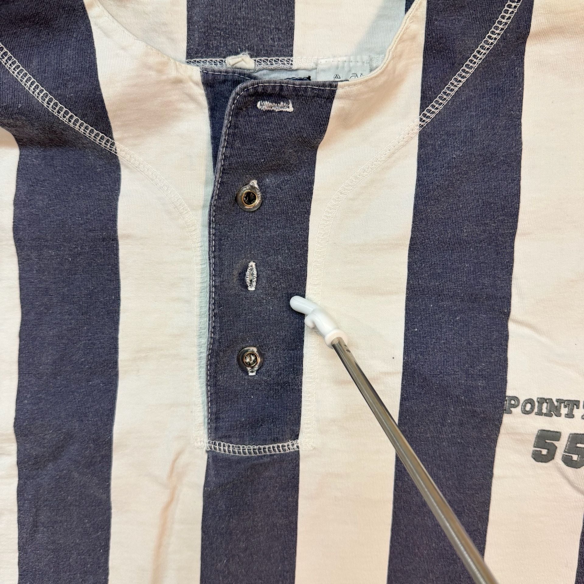 Point Zero Vintage 90s Striped Henley Shirt Blue White 55 7