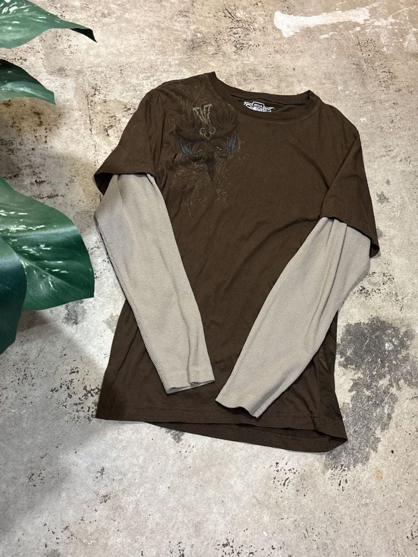 Mma Elite Layered Long Sleeve Thermal Size M Brown Graphic Y2k 2