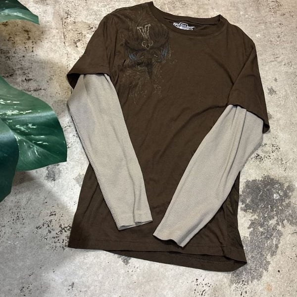 Mma Elite Layered Long Sleeve Thermal Size M Brown Graphic Y2k