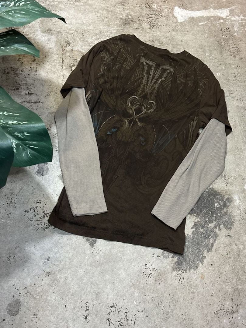 Mma Elite Layered Long Sleeve Thermal Size M Brown Graphic Y2k 3