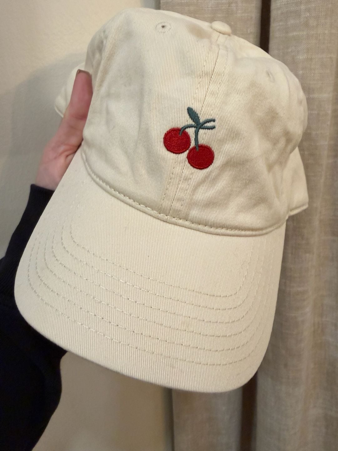 Cherry Embroidered Cream Dad Hat Adjustable NEW 8