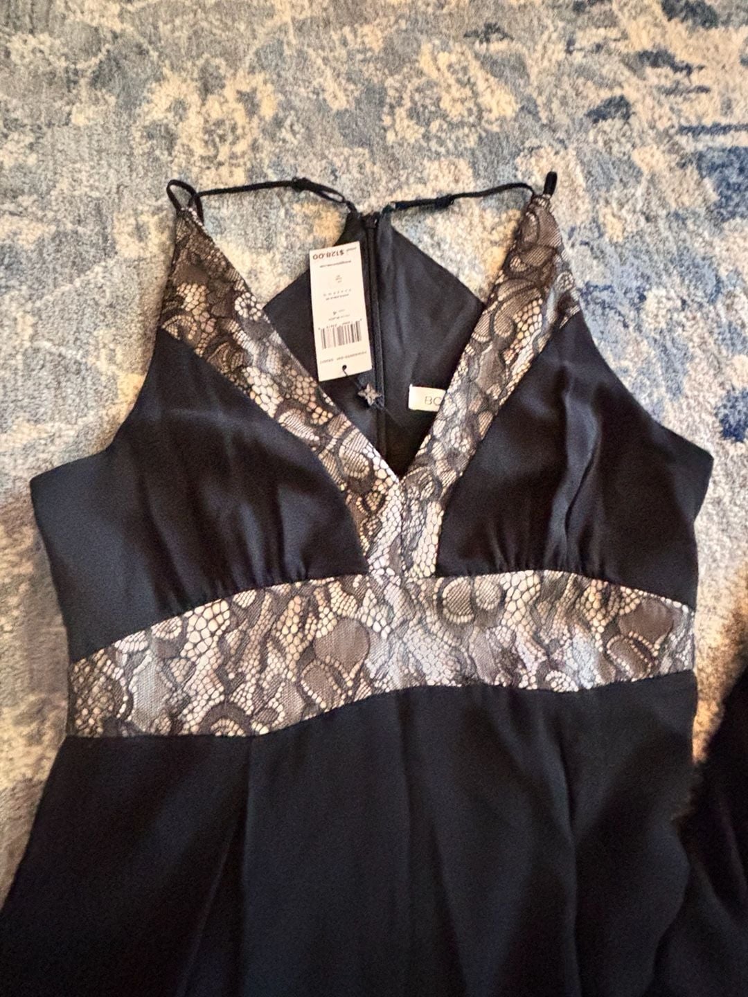 BCBGGeneration Maxi Dress Size 4 Black Lace Trim 1