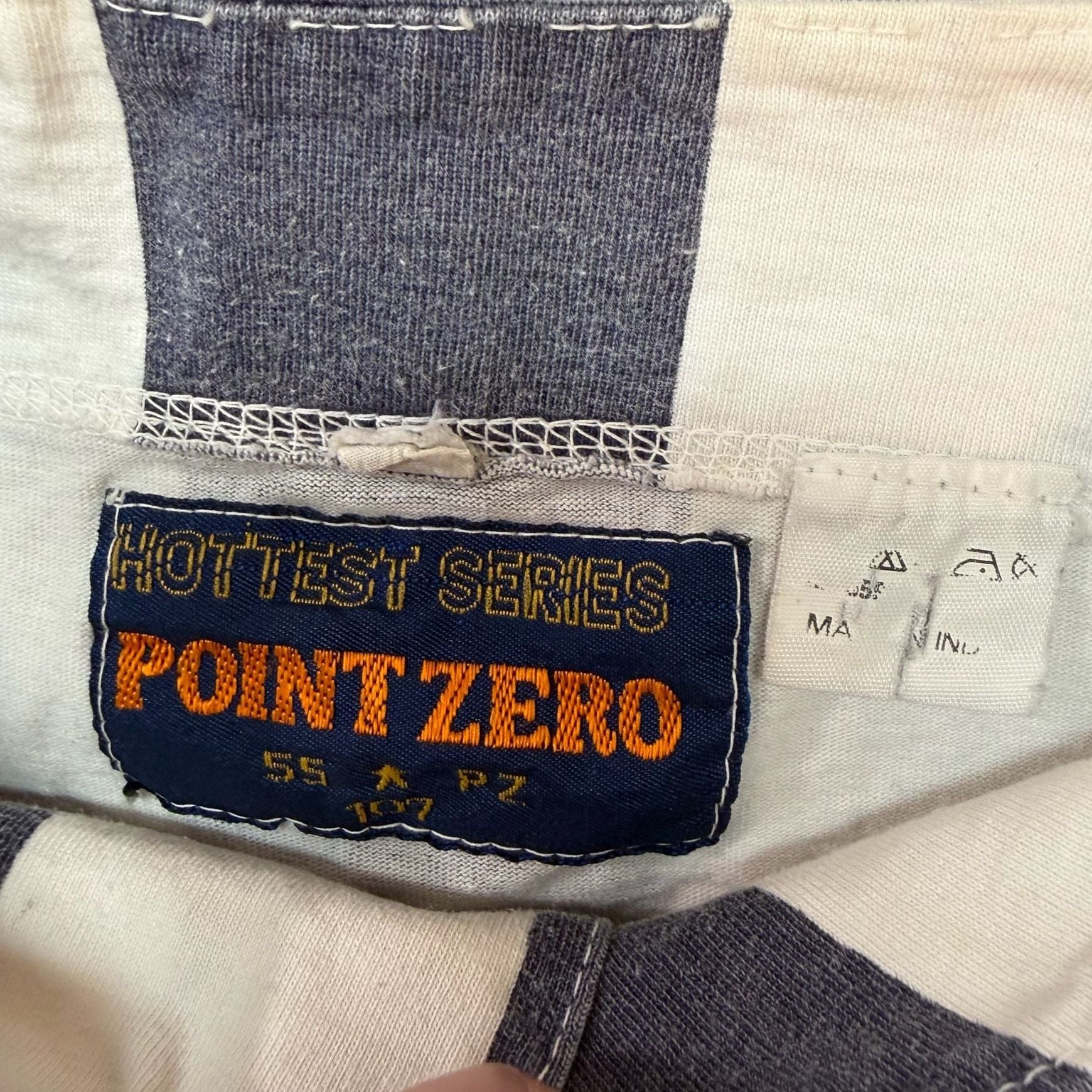 Point Zero Vintage 90s Striped Henley Shirt Blue White 55 3