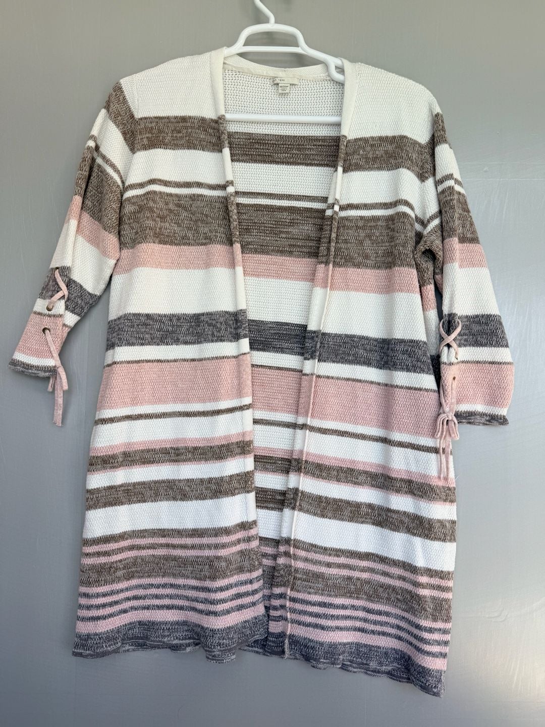 EST 1946 Cato Cardigan Womens 18/20W Plus Striped Long Duster Lace Up Sleeve 2
