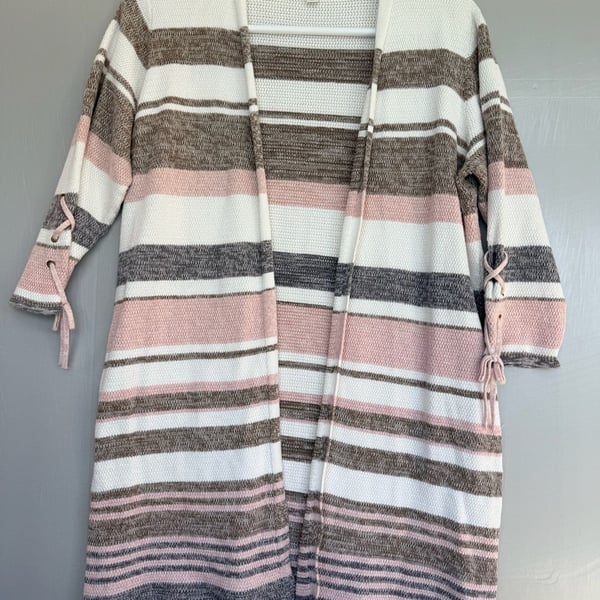 EST 1946 Cato Cardigan Womens 18/20W Plus Striped Long Duster Lace Up Sleeve