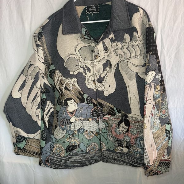Rebel Vengeance Tapestry Jacket Size M Japanese Samurai Skull