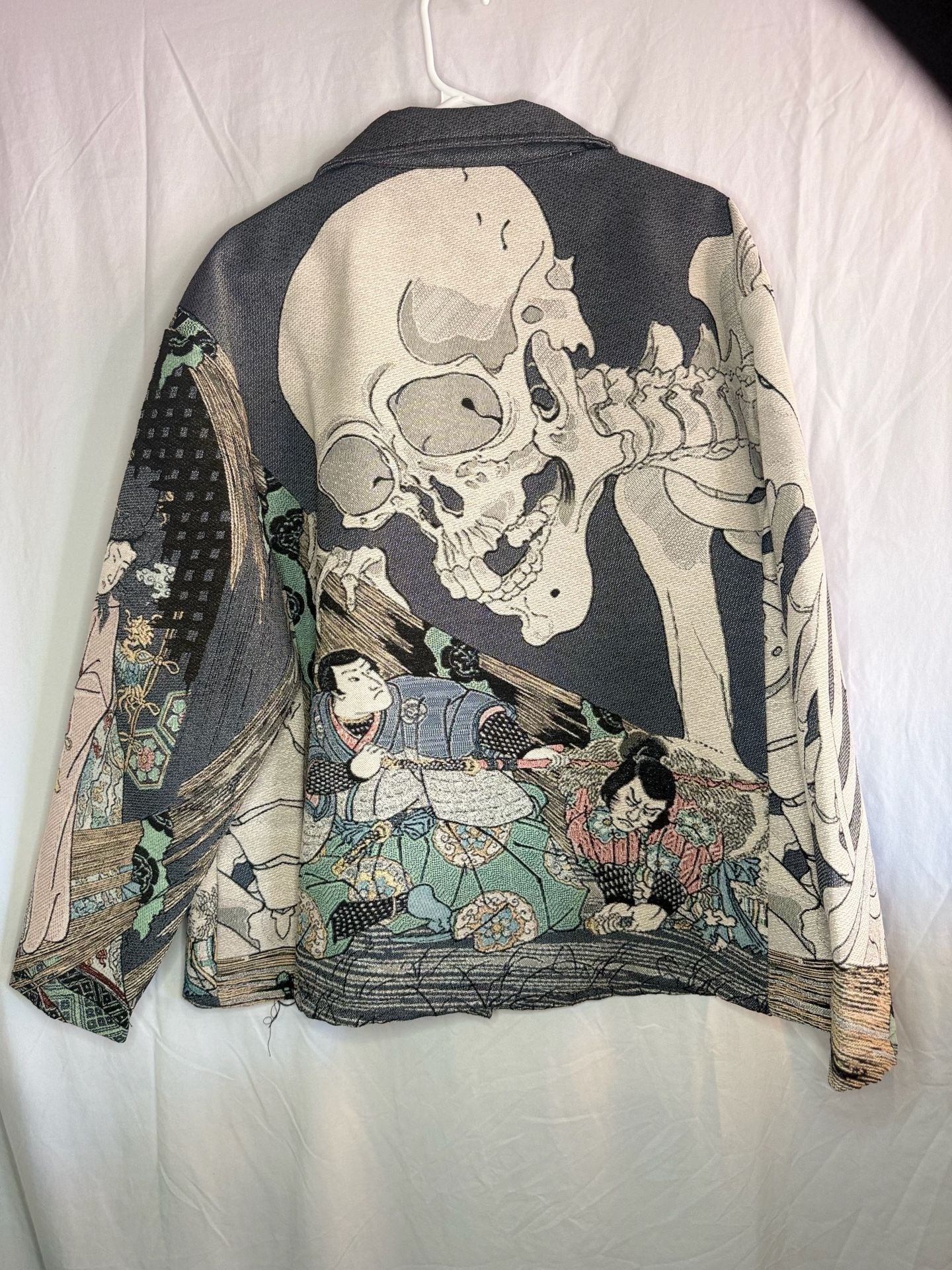 Rebel Vengeance Tapestry Jacket Size M Japanese Samurai Skull 4
