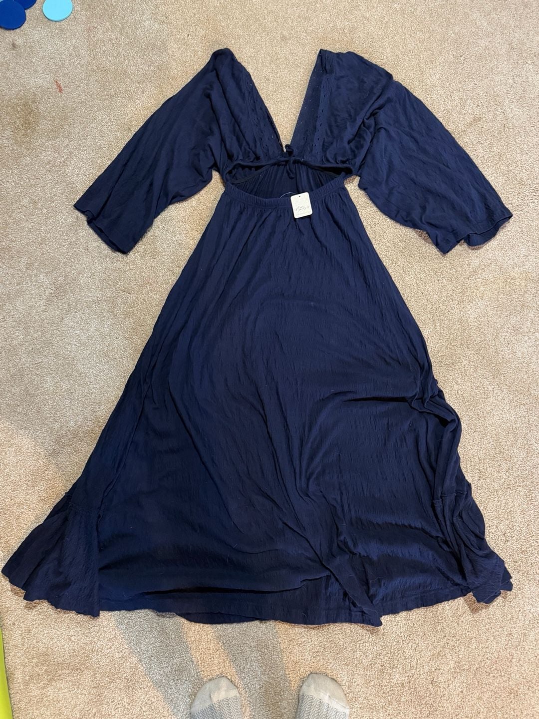 Free People Maxi Dress Size M Blue V-Neck Long Sleeve Cutout Boho 7