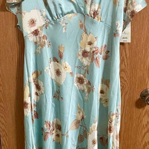 A New Day Satin Floral Maxi Dress Size XL Mint Green Tie Back