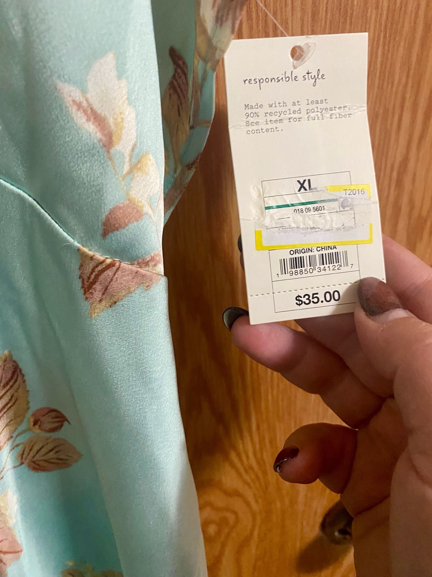 A New Day Satin Floral Maxi Dress Size XL Mint Green Tie Back 4