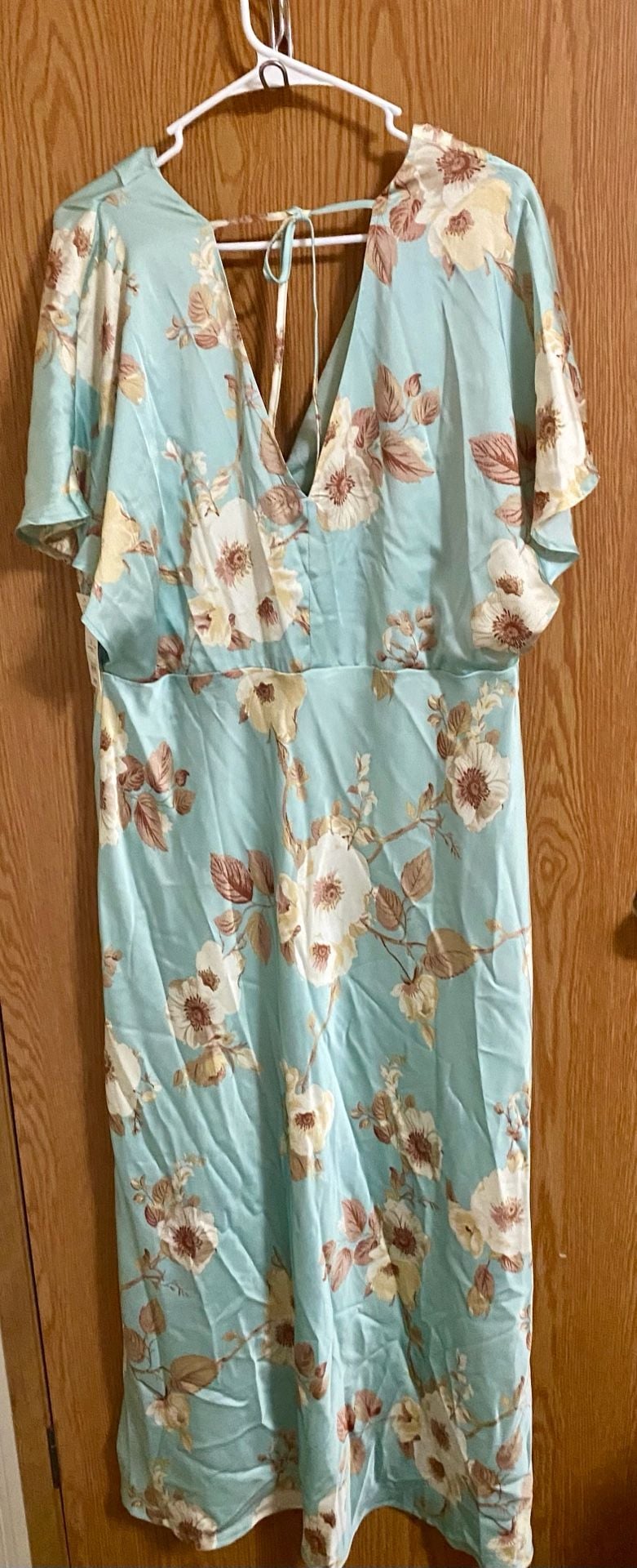 A New Day Satin Floral Maxi Dress Size XL Mint Green Tie Back 5