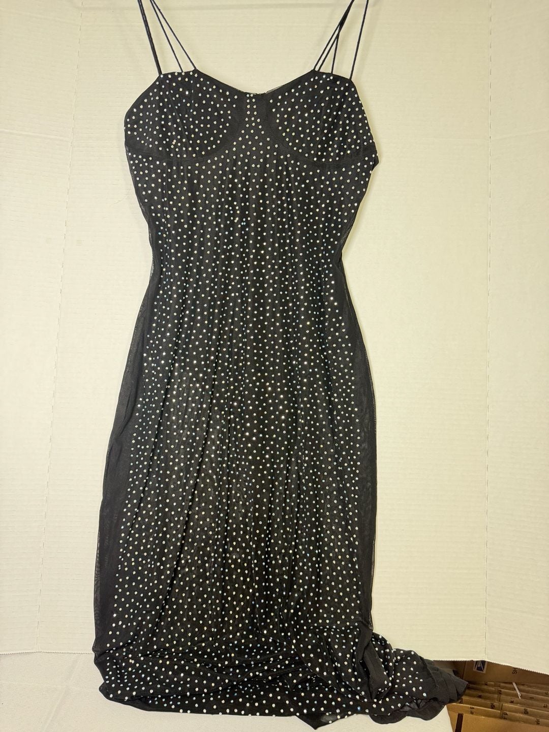 Black Rhinestone Mesh Spaghetti Strap Maxi Dress 1