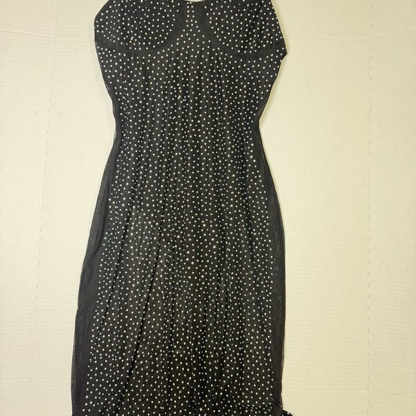 Black Rhinestone Mesh Spaghetti Strap Maxi Dress