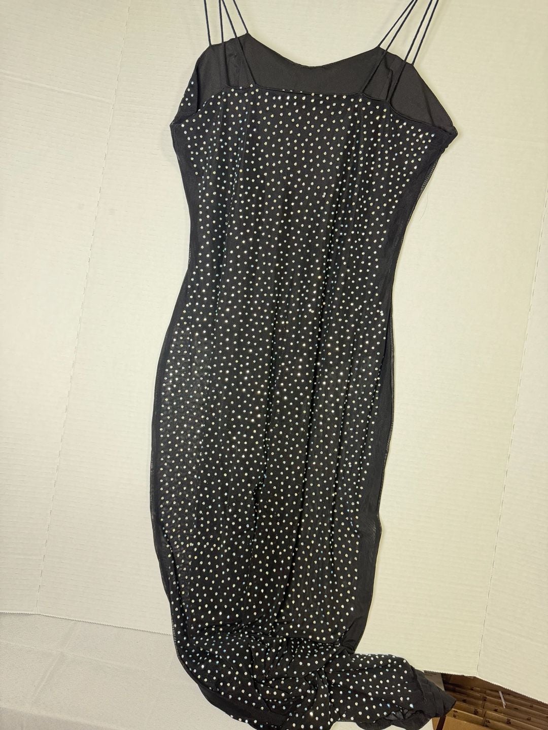 Black Rhinestone Mesh Spaghetti Strap Maxi Dress 2
