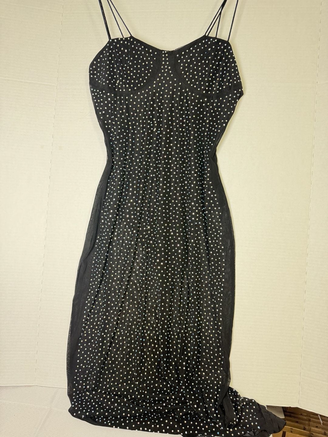 Black Rhinestone Mesh Spaghetti Strap Maxi Dress 3