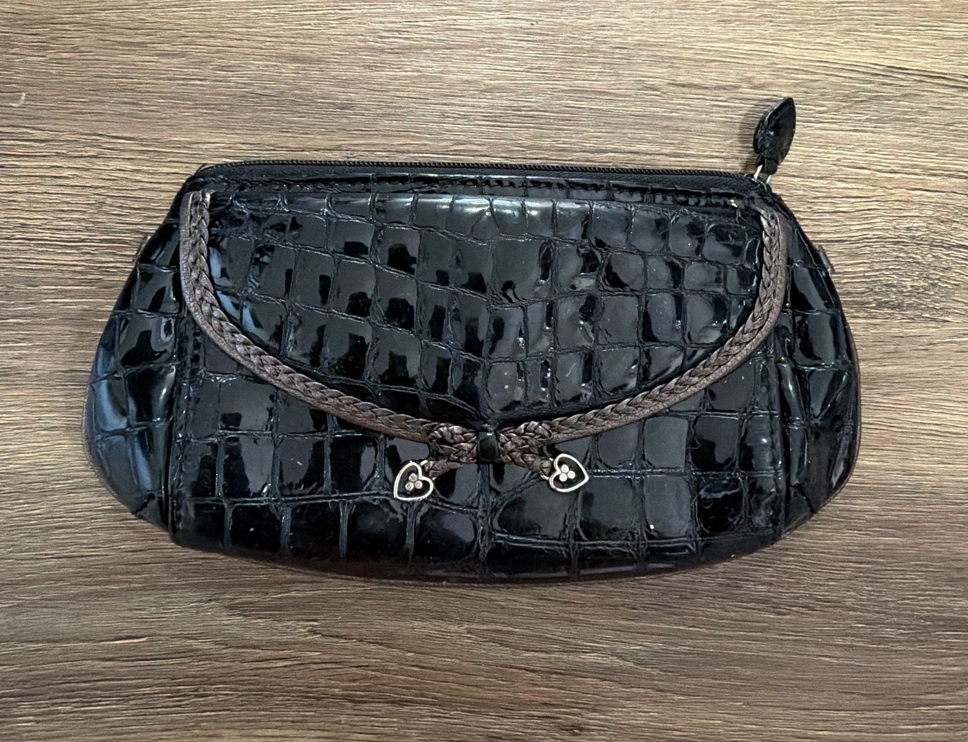 Brighton Ophelia Croc Embossed Patent Leather Wallet Pouch Black 2